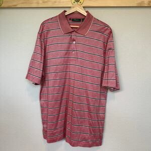 Men's Bobby Jones Red and Black Striped Short Sleeve Polo Golf Shirt Size‎ L